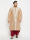 Vastramay Men's Plus Size Gold Zari Weaved Kurta Dhoti Set